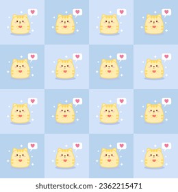 cute Seamless pattern background illustration with little yellow cats. blue and light blue background.