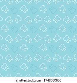 Cute seamless pattern background with white outlined teeth for dental, oral care medicine design.
