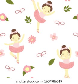 cute seamless pattern ballerina flower flat bow vector