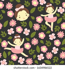 cute seamless pattern ballerina flower flat bow vector