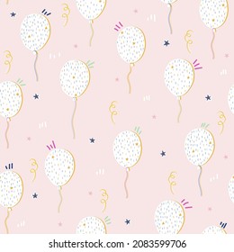 Cute seamless pattern with balloons. Pastel holiday print. Vector hand drawn illustration.