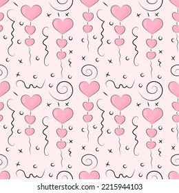 A cute seamless pattern with the balloons in a shape of heart. Good for any project.