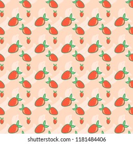 Cute seamless pattern with bananas and strawberries. Vector illustration