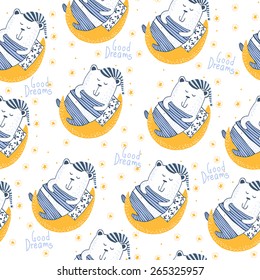 Cute Seamless pattern with bear. Good dreams. Good Night