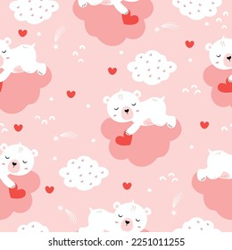 Cute seamless pattern with bear. Seamless vector children`s background. Printing on paper, textile, fabric, wallpaper.