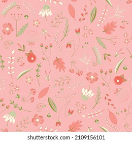 Patrón impecable con hermosas flores sobre un fondo rosado. Para envolver papel y diseño textil. Obtenido a mano. Ilustración del vector
