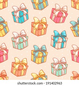 Cute seamless pattern with beautiful gifts. vector illustration