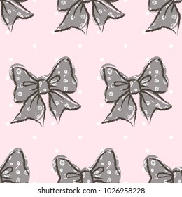 Cute seamless pattern with beautiful hand drawn bows. Vector doodle illustration.  Cloth design, wallpaper, wrapping.