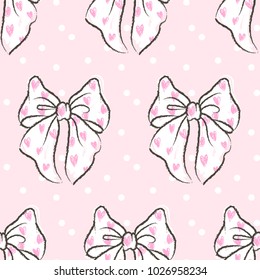 Cute seamless pattern with beautiful hand drawn bows. Vector doodle illustration.  Cloth design, wallpaper, wrapping.