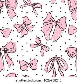 Cute seamless pattern with beautiful hand drawn bows. Vector doodle illustration.  Cloth design, wallpaper, wrapping.