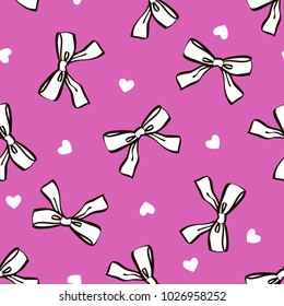 Cute seamless pattern with beautiful hand drawn bows. Vector doodle illustration.  Cloth design, wallpaper, wrapping.