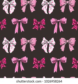 Cute seamless pattern with beautiful hand drawn bows. Vector doodle illustration.  Cloth design, wallpaper, wrapping.