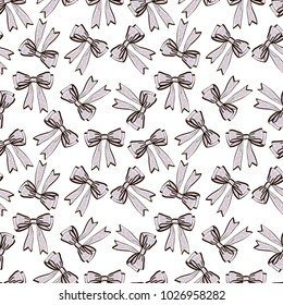 Cute seamless pattern with beautiful hand drawn bows. Vector doodle illustration.  Cloth design, wallpaper, wrapping.