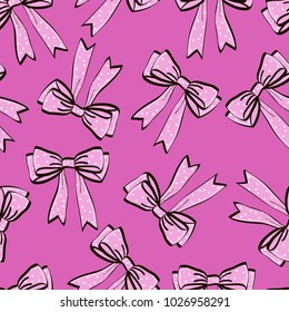 Cute seamless pattern with beautiful hand drawn bows. Vector doodle illustration.  Cloth design, wallpaper, wrapping.