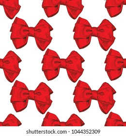 Cute seamless pattern with beautiful hand drawn bows. Vector doodle illustration. Cloth design, wallpaper, wrapping.