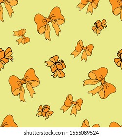 Cute seamless pattern with beautiful hand drawn bows. Vector doodle illustration. Cloth design, wallpaper, wrapping.