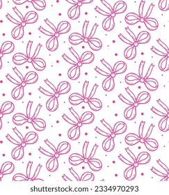 Cute seamless pattern with beautiful hand drawn pink bows. Vector doodle illustration. Cloth design, wallpaper, wrapping.