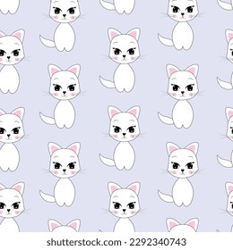  Cute seamless pattern with beautiful kittens. Great for baby fabric, textiles, wallpaper, postcards. Childish cartoon vector background.