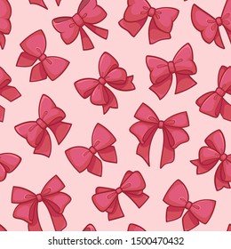 Cute seamless pattern with beautiful pink bows. Vector illustration