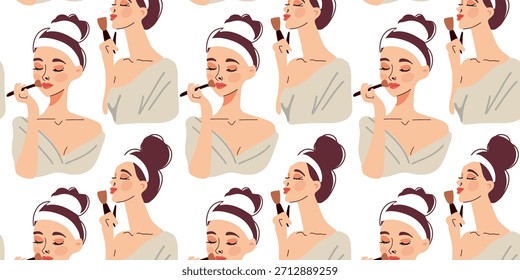 cute seamless pattern with beauty routine woman