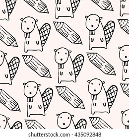 Cute seamless pattern with beaver and logs