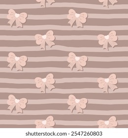 Cute seamless pattern with beige bows. Vector pastel background. Valentine's day and love