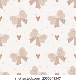 Cute seamless pattern with beige bows. Vector pastel background. Valentine's day and love