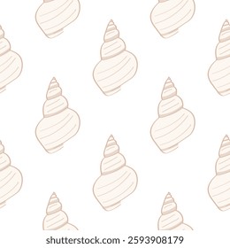 A cute seamless pattern with beige conch shells. Background, wrapping paper, notebook cover template.