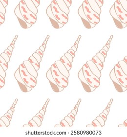 A cute seamless pattern with beige and pink conch shells. Background, wrapping paper, notebook cover template.