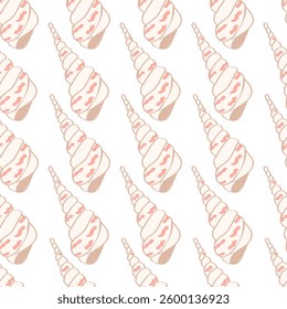 A cute seamless pattern with beige and pink conch shell.