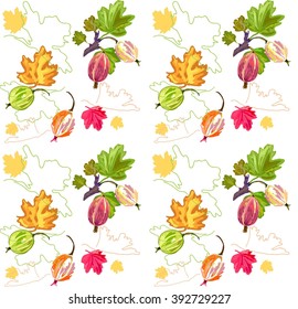 Cute seamless pattern with berries and leaves