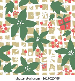 Cute Seamless Pattern with berries and plants. Great for Wall Art, t-shirts, cups, fabric, textile, gift wrapping, scrapbooks, etc. Vector Illustration.
