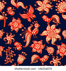 Cute seamless pattern with birds, butterflies and flowers. Vector illustration. Can be used for wallpapers, fills, web page background, surface textures