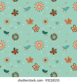 cute seamless pattern with birds and flowers