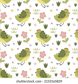 Cute seamless pattern, birds. Vector background.