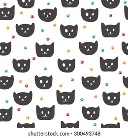 Cute seamless pattern with black cats. Vector illustration
