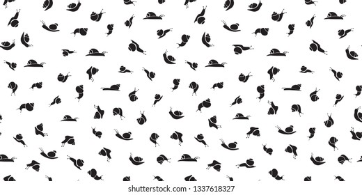 Cute seamless pattern in black in white for your design. Hand drawn snails. Isolated vector image