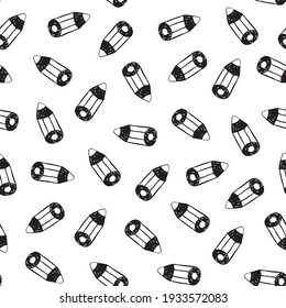 Cute seamless pattern with black and white pencils on the white background. Vector kids pattern with school theme for paper and fabric.