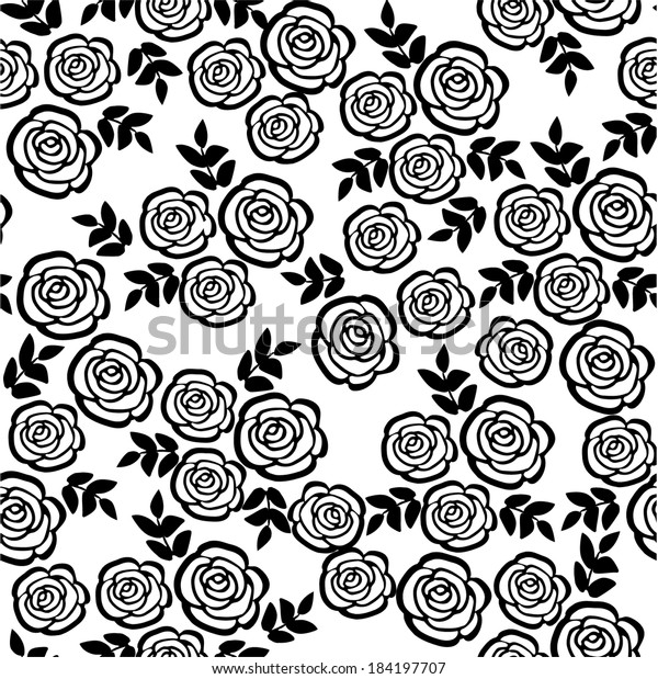 Cute Seamless Pattern Black White Roses Stock Vector Royalty Free