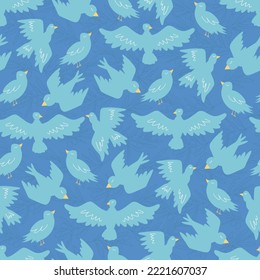 Patrón perfecto con aves azules. Perfecto para envolver papel, tarjetas de felicitación, papel pintado. Ilustración del vector