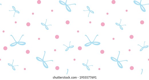 Cute seamless pattern with blue bows on white background. For textile, paper, packaging. Vector pattern.