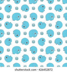 Cute seamless pattern with blue cartoon elefants made in vector. Design for children textile, wallpapers, packaging. Vector illustration for childrens day, june 1, birthday