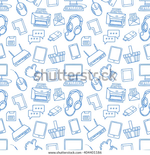 Cute Seamless Pattern Blue Computer Icons Stock Vector Royalty