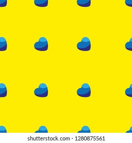 Cute seamless pattern with blue hearts. Yellow  background. Flat cartoon style vector illustration.