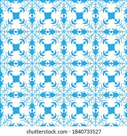 Patrón perfecto de copos de nieve azules en un fondo blanco. Artículos de decoración invernal para postales, papel envolvente, tela, papel pintado y más. Ilustración vectorial de existencias para la decoración y el diseño