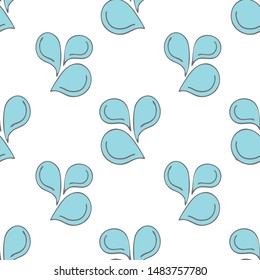 Cute seamless pattern with blue water drops and splashes. White background. Doodle style illustration. Vector.