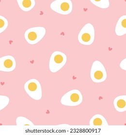 Cute seamless pattern with boiled eggs and red hearts