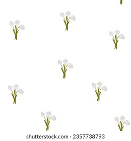 Cute seamless pattern with bouquet of white flowers on white background scandinavian style for child fabric, textile, nursery, wallpaper