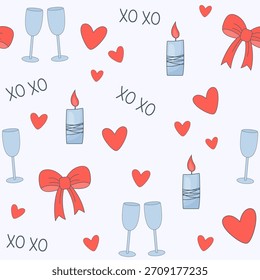 cute seamless pattern with bow, hearts and burning canldes