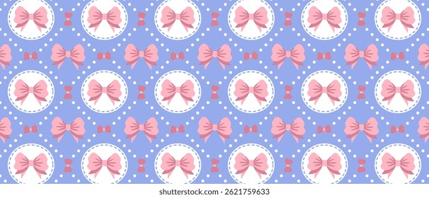 Cute seamless pattern with bows in a frame. Vector.